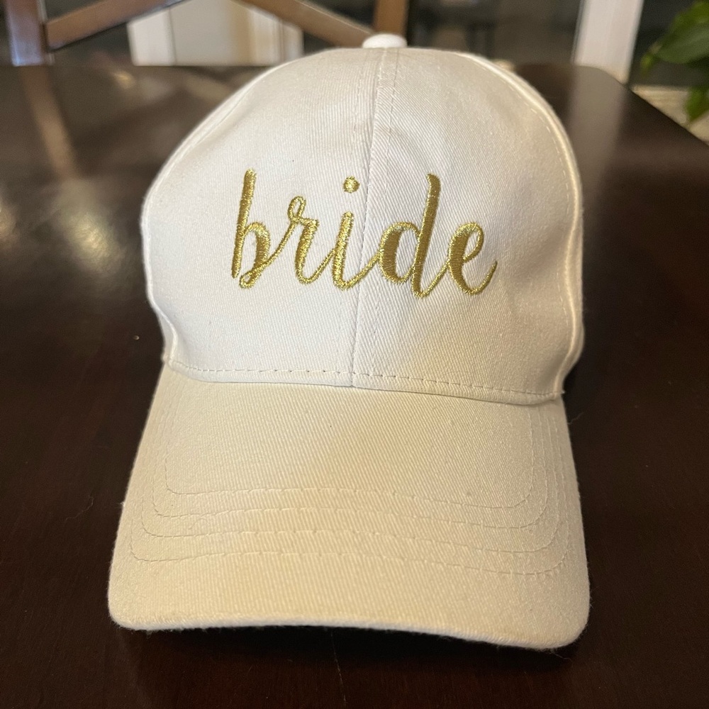 White/Gold BRIDE Hat Embroidered